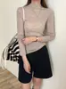 26 Nuevo Estilo de Otoño Top, Lana Merino 100% Ultra Fina, Estilo Coreano Color Sólido Cuello Semi Alto Manga Larga Camiseta Base de Punto para Mujer