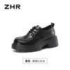 ZHR estilo británico suela gruesa zapatos pequeños de cuero mujer 2026 otoño nuevo con cordones versátiles de moda mocasines de tacón grueso