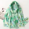 Bufanda pequeña floral verde fresco para mujer, protección solar de verano, doble uso, chal grande, toalla de playa, bufanda fina de algodón y lino, bufanda