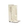 Botas de Cano Longo Plissadas, Botas de Cano Longo de Salto Alto e Bico Fino para Mulheres, Botas Acima do Joelho para Mulheres, Botas de Montaria Quentes para Outono e Inverno