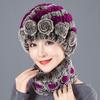 Gorro de piel de conejo Rex cálido para mujer, otoño e invierno, moda para madres, protección para las orejas, conjunto de bufanda y gorro grueso.