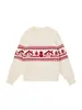 Suéter redondo jacquard con ambiente de Año Nuevo Fair Isle, suéter de punto trenzado retro, atuendo unisex de invierno para pareja