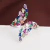 Anillo Abierto Personalizado con Forma de Mariposa y Circonia de Colores para Mujer, Versátil Anillo de Dedo Índice de Cobre Puro con Forma de Pluma, Venta Caliente Transfronteriza