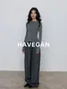 Suéter de Punto Elástico de Manga Larga para Mujer Otoño/Invierno, Top Básico de Color Sólido Hombros Descubiertos para Superponer