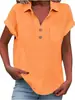 Camisas Femininas de Algodão e Linho Soltas de Verão Europeias e Americanas Amazon Manga Curta Colarinho Algodão Casual Camisa de Botão