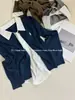 Outono/Inverno Novo Toque de Luxo Camisa Falsa de Duas Peças Patchwork Gola Polo Suéter Feminino Manga Longa Francesa Tricô Color Block Cardigan