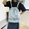 Bolsa de Ginástica Simples de Grande Capacidade Bolsa de Natação com Compartimento Seco e Úmido Compartimento Independente para Sapatos Bolsa de Yoga Mochila com Bolso de Cordão
