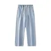Jeans de Hombre Transfronterizos de Boutique para Hombre Versátiles de Color Sólido Holgados Rectos High Street Cintura Elástica Casual Pantalones de Pierna Ancha