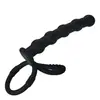 Tapón anal de próstata unisex con doble anilla de silicona y cuentas posteriores. Suministros sexuales para adultos.
