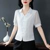 2024 Elegante Camisa de Chifón de Manga Corta Estilo Nacional Nuevo Chinoiserie con Botones Verano Nuevo Estilo Estilo Extranjero para Mujer Chic Estilo Corto Pequeño