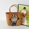 [Processamento Personalizado] Cesta de Vegetais Grande Capacidade Tecida com Palha Bolsa de Vime Manual Sacola Tote para Frutas Piquenique Vegetais