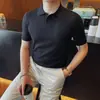 Camisa Polo Masculina de Verão para Negócios com Gola, Tricot Respirável Slim-Fit Versátil de Manga Curta Tendência