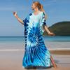 Bata estampada de rayón holgada talla grande blusa de playa bikini vacaciones camisa de protección solar traje de baño para mujer 8625