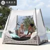 Terraza de Villa Casual Cama Sofá Resistente a la Lluvia y al Sol Silla de Mimbre para Sala de Estar Hotel B&B con Cortina de Gasa Cama Sofá