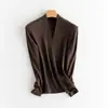 [Procesamiento Personalizado] Mezcla de Lana Acetato de Invierno Cálido Casual Cuello en V Camiseta Básica Ropa de Punto para Mujer Otoño e Invierno