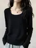 Nuevo top de punto base elegante estilo francés para otoño, cuello cuadrado, fino, manga larga, corte ajustado y favorecedor, capa interior A14035
