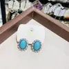 Aretes de Plata de Ley 925 Turquesa Bañados en Oro de 18K, Aretes Grandes de Perla Frescos y Delicados