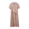 Vestido Camisa de Lino Tencel para Mujer Tallas Grandes Verano Nuevo Estilo Elegante Manga Corta Vestido Largo 272835