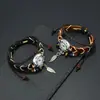 Pulsera Reloj Trenzada a Mano Estilo Bosque de Moda, Reloj de Pulsera de Cuarzo con Colgante Artístico de Aleación de Hoja Retro Navideño