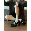Mocasines de estilo británico para primavera y otoño, zapatos pequeños de cuero de tacón alto y punta cuadrada, zapatos JK para mujer, planos de tacón grueso