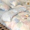 Conjunto de Cama de Algodão Lavado de Quatro Peças no Estilo Ins Capa de Edredom Solteiro Dormitório Estudantil Colcha Conjunto de Três Peças para Primavera e Verão