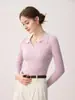 Outono Inverno Novo 100% Caxemira Pura Camisa Polo Feminina Simples para o Dia a Dia Manga Longa Suéter de Tricô Slim Fit Camada Base