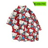 Camisa de Manga Curta Hello Kitty Moda Verão Gola Lapela Mais Solta Estampa Digital 3D