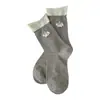 Nuevos calcetines de verano, resistentes al olor, versátiles calcetines de media pantorrilla con flocado de dibujos animados, calcetines de algodón estilo japonés para principios de otoño con cachorros de dibujos animados apilados