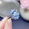 Novo Anel Aberto para Mulheres com Topázio Azul Natural e Pedras Preciosas Coloridas, Vendido por Celebridades da Internet em Transmissão Ao Vivo, Pedra Principal 6x8mm