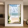 Pintura Decorativa Moderna Simples de Janela Falsa com Paisagem Marinha Pintura de Chão para Parede de Fundo de Sofá Extensão de Espaço Pintura para Pendurar no Quarto
