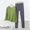 Roupa Térmica Modal Feminina Outono e Inverno Fina Tamanho Grande Camada Base Conjunto de Duas Peças Top e Calça