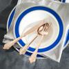 Cuchillo y tenedor dorados desechables de plástico con forma de rosa para filete retro, tenedor occidental dorado, cuchillo, tenedor y cuchara engrosados, embalaje independiente