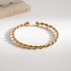 Pulsera Cruzada de Acero de Titanio con Cuentas de Bambú Anudadas, Estilo Retro Simple, Joyería de Nicho de Alta Gama para Mujeres