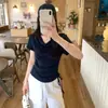 Camiseta Feminina de Tencel com Gola Drapeada Estilo Francês e Cordão, Manga Curta, Novo Estilo Fino Verão 2026, Top Puro Desejo
