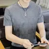 Camiseta de Manga Corta Transfronteriza para Hombre, Nueva Tendencia de Verano Versátil Casual de Seda de Hielo para Hombre con Cuello Redondo de Manga Media