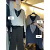 MISS Outono estilo coreano casual colete macio + suéter de tricô com capuz e decote V conjunto de duas peças 51110