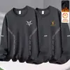 Moletom masculino com gola redonda e estampa, novo produto de outono e inverno, corte solto, forrado com fleece, gola redonda, manga longa, moderno, casual, peça básica versátil para homens estilosos