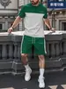 Conjunto de Verão Transfronteiriço Temu Camiseta Estampada 3D Shorts Conjunto de Duas Peças para Homens Estampa de Letras em Degradê Casual Moderno