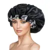 Gorro de Dormir de Satén con Encaje de Doble Capa Transfronterizo de Amazon, Gorro de Dormir de Seda, Gorro Casero de Doble Capa con Borde Volante Ajustable