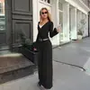 Nuevo conjunto de pijama para mujer de punto de terciopelo rosa con ribete de encaje y amarre en la parte superior y pantalones, ropa para el hogar, estilo europeo y americano