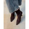 Botas Femininas Elegantes de Salto Alto com Zíper nas Costas, Couro Fosco com Fivela de Cinto, Bico Fino, Botas Curtas Elegantes, Botas Retro de Salto Agulha