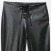 Para Exportação Europeia e Americana Transfronteiriça Moda Outono Popular Aliexpress Calça Bootcut de Couro Sintético com Tira Preta