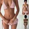 Ins nuevo bikini europeo y americano estampado de lunares con lazo copa triangular deseo puro bikini sexy traje de baño de dos piezas mujer
