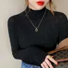Camiseta básica de alta calidad para mujer para otoño e invierno, top de punto de cuello semi-alto, nuevo y elegante suéter interior de invierno