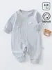Mameluco de algodón puro para bebé, cuello solapado, manga larga, primavera y otoño, clase A, sin huesos, para recién nacidos, todas las estaciones, capa base