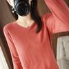 Suéter de Punto de Algodón Puro para Mujer Cuello en V Rizo Jersey Base Suelto Ajustado Estilo Extranjero Combinable Manga Larga Suéter de Algodón