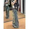 Jeans rasgados de design de rua europeu e americano para mulheres, estilo casual, calças finas de verão, vintage, desbotadas, tingimento sujo, comprimento total
