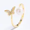 Anel Borboleta Zircônia Prata 925 Feminino Pérola de Água Doce Aberto Nicho Alto Padrão Elegante Dia dos Namorados Chinês Joia de Mão