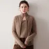 Abrigo de cachemira grueso de doble hebra de calibre 7, cuello semi-alto, cierre de cremallera, cárdigan de punto trenzado, para mujer, top de punto trenzado con cuello alto, suéter de lana