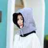Gorro para Hombre y Mujer Estilo Coreano de Invierno Moda Lana para Exteriores Montar Orejeras Tejidas Gorro Integrado con Bufanda Estudiante Cálido